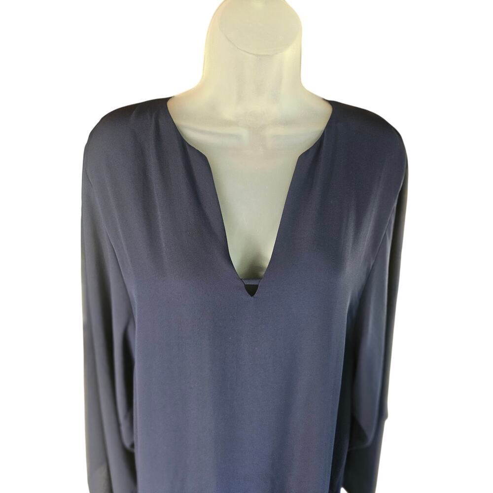 Elaine Turner Navy Caftan Dress V Neck Layered Flowy Lined Sz S - Picture 3 of 12